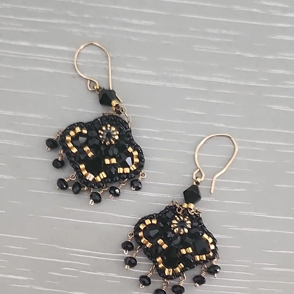 Miguel Ases Black and Gold Beaded Earrings - Picture 1 of 4